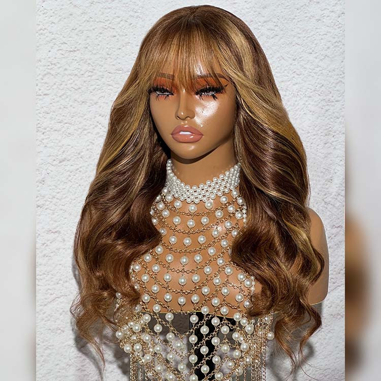 human hair wigs with bangs and highlights