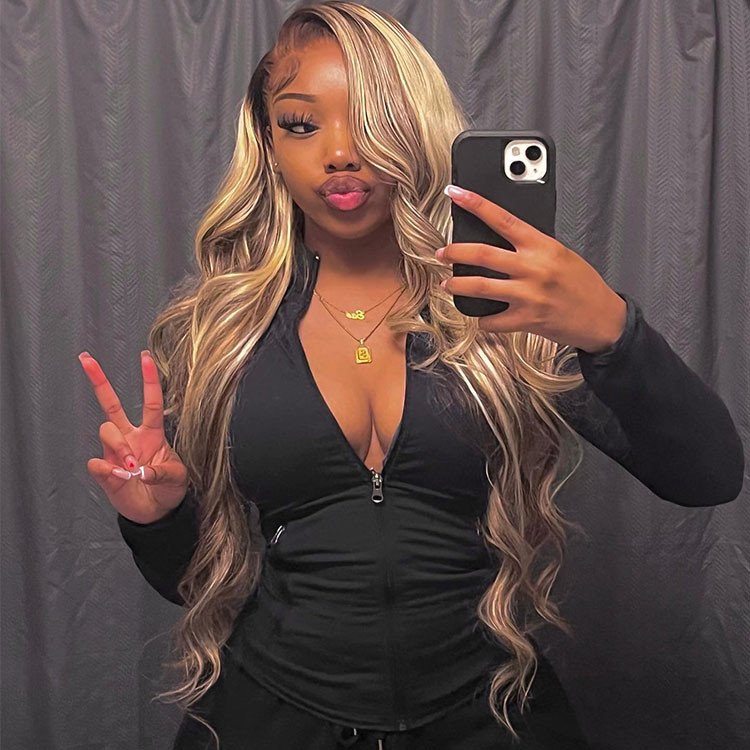 brown wig with 613 blonde highlights