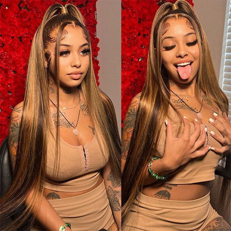 brown wig with blonde highlights