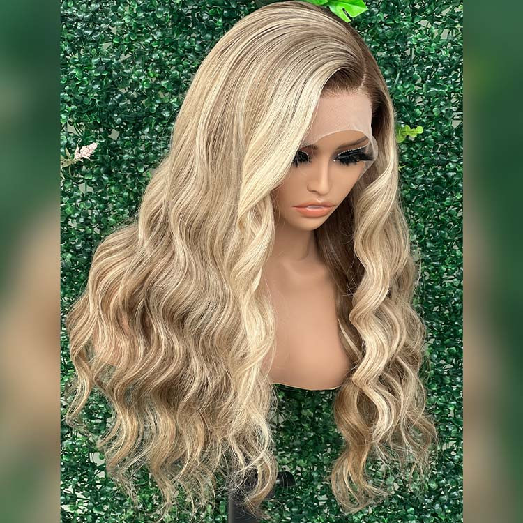 brown wig with blonde highlights