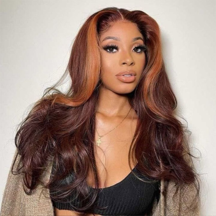 brown wig with copper streak