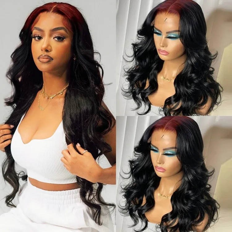 burgundy to black ombre wigs