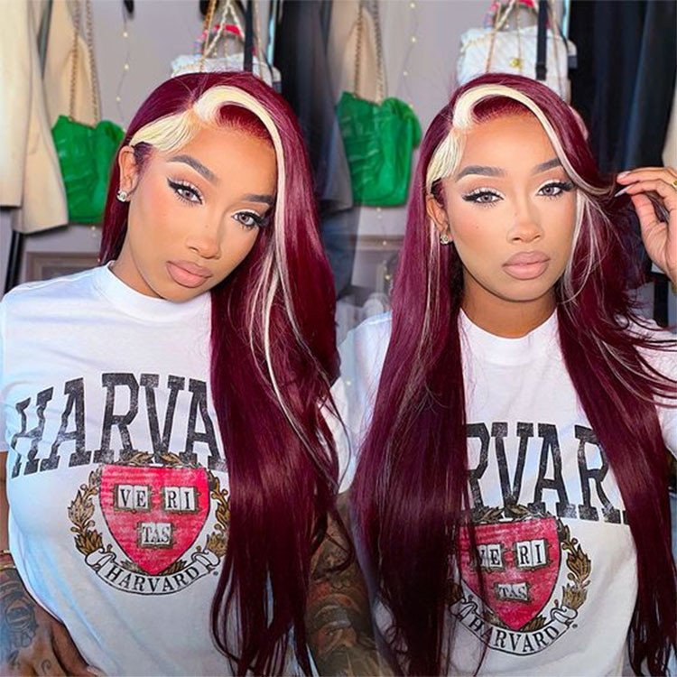 burgundy with blonde highlights