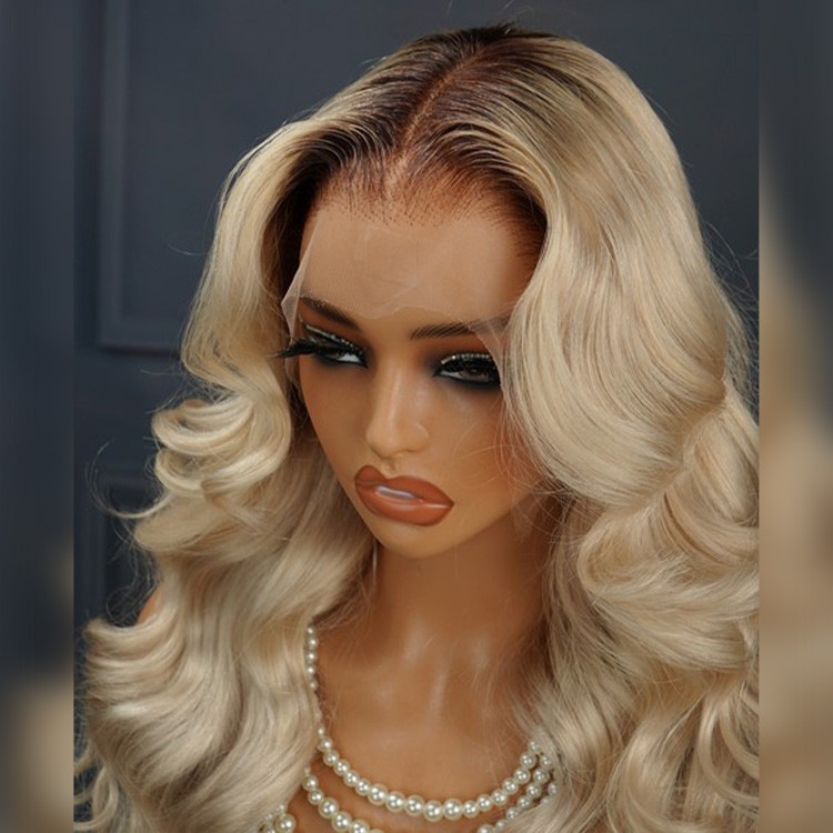 champagne blonde with dark roots