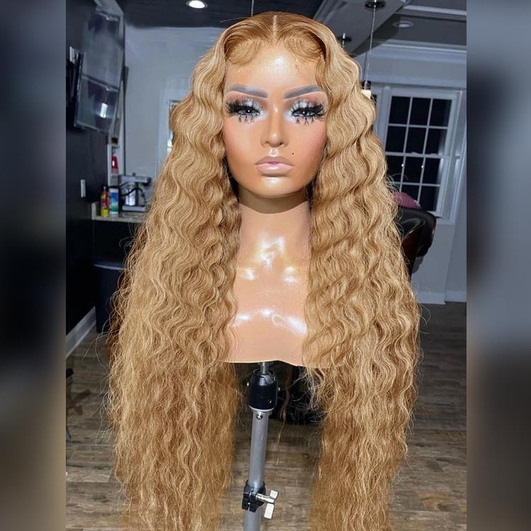 honey blonde crimped lace front wigs