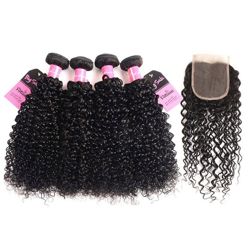 curly hair 4 bundles with lace closure