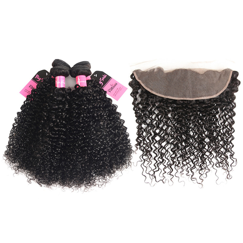 curly hair 4 bundles with frontal closure
