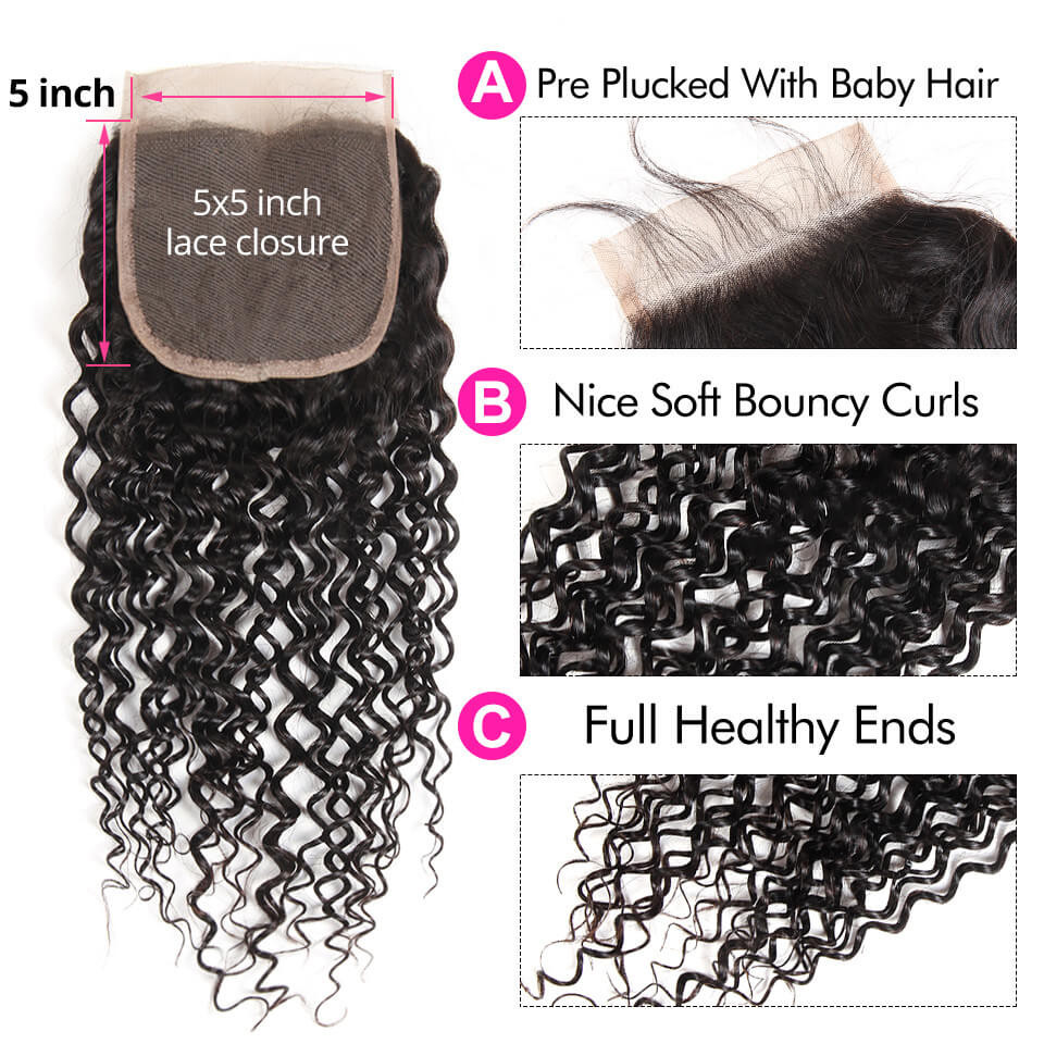Curly 3 Bundles With Closure 5*5