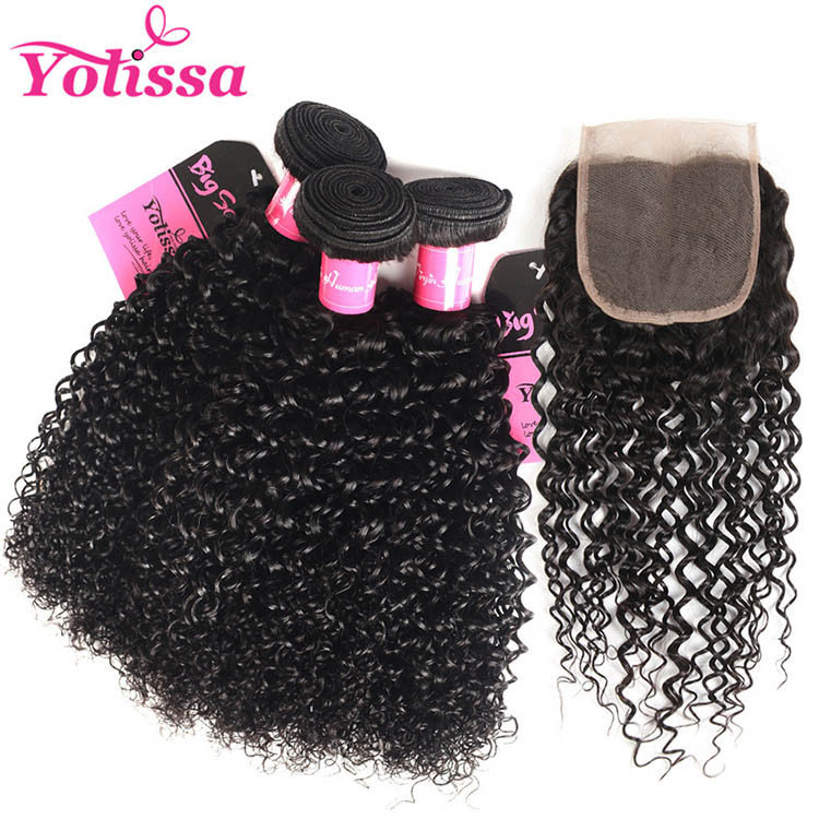 curly hair 3 bundles with closure