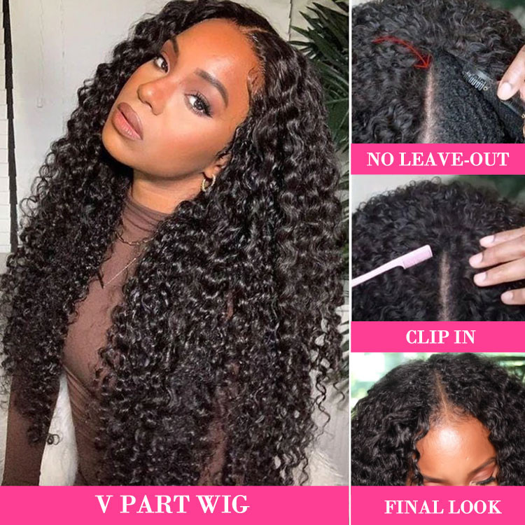 curly V part wigs