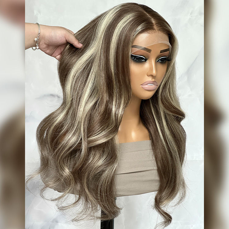 dark brown hair with blonde highlights