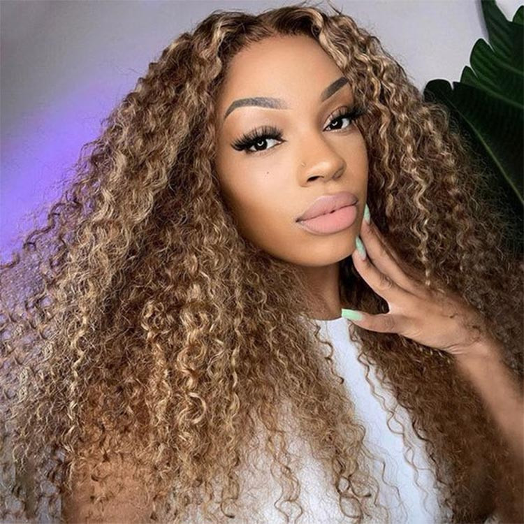 brown curly hair with highlights