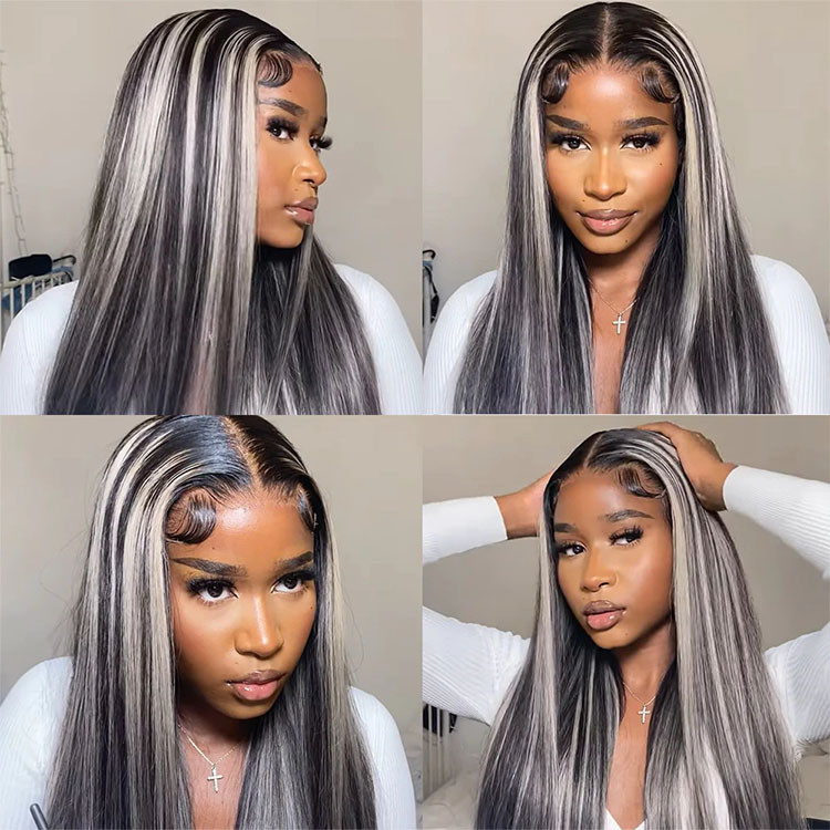 Platinum Blonde Highlights on Black Hair
