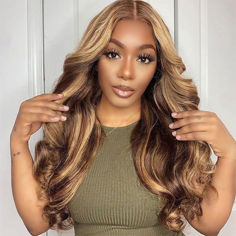 piano highlight glueless closure wig