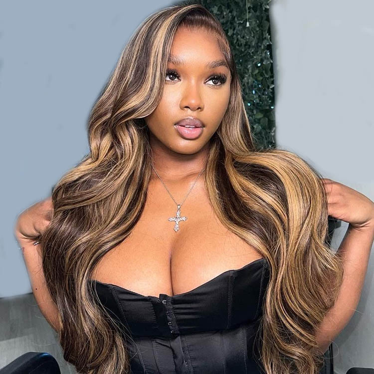 honey blonde highlight body wave wigs