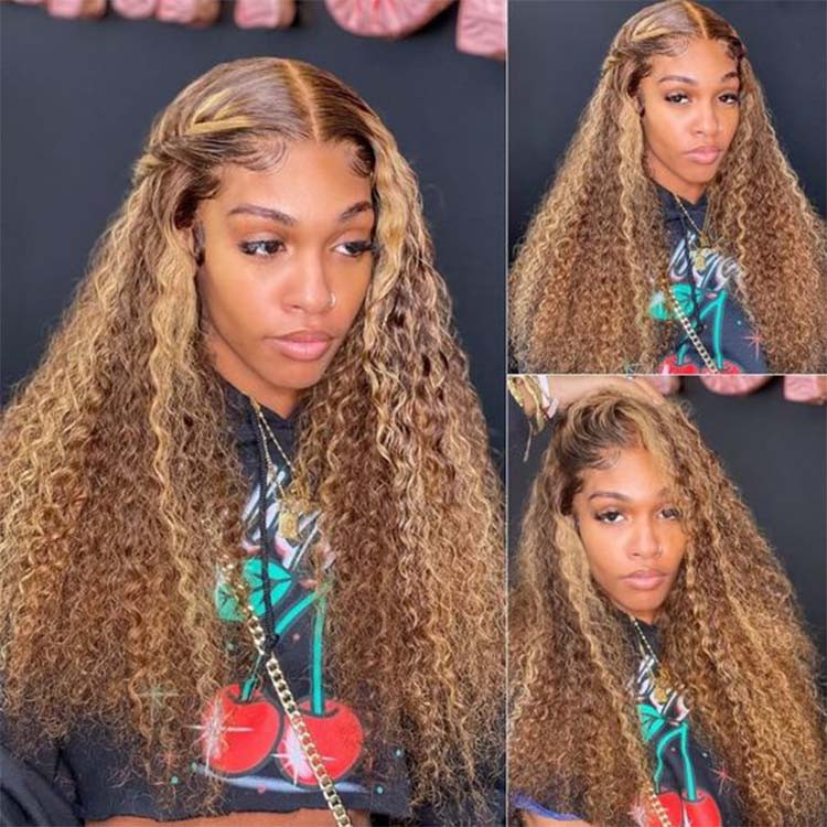 honey blonde highlights curly hair
