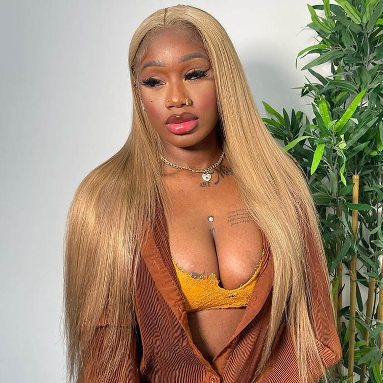 honey blonde straight lace front wigs