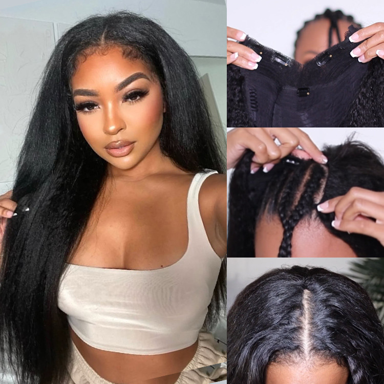 Yaki straight u part wigs human hair