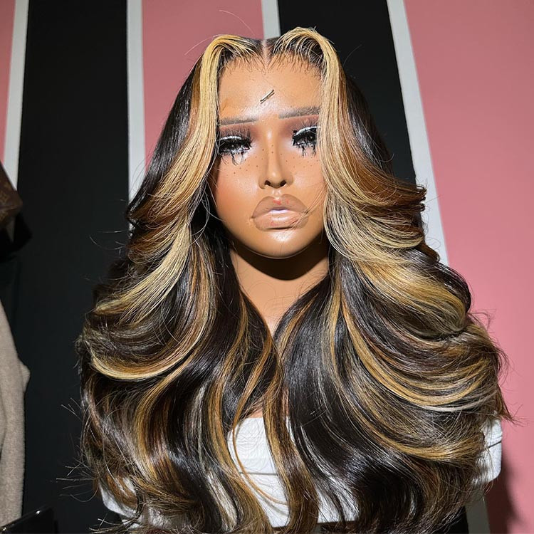 light brown highlights on black hair