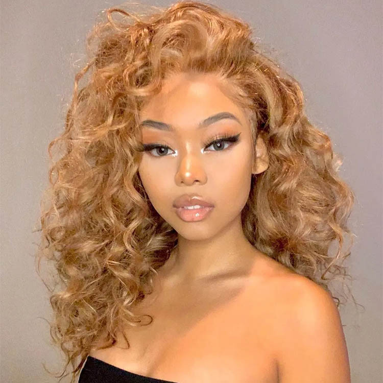 honey blonde loose curly human hair wigs