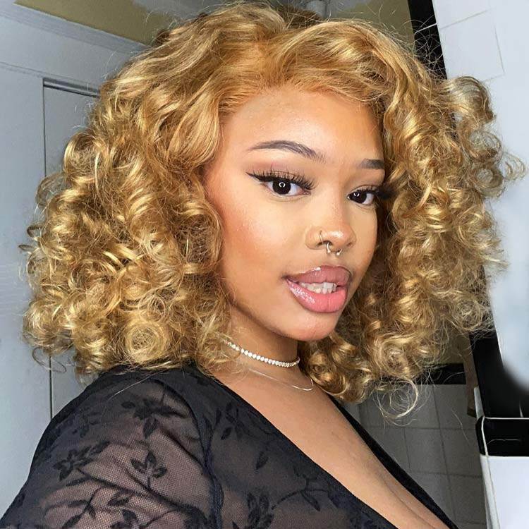 honey blonde loose curly wigs