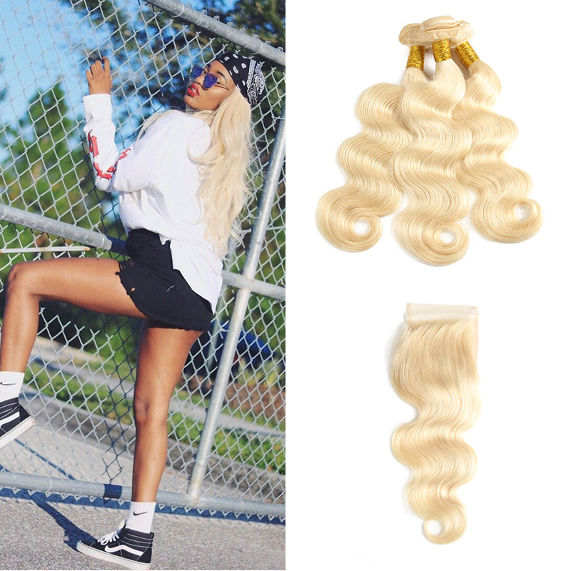 613 Blonde Body Wave 3 Bundles With Closure