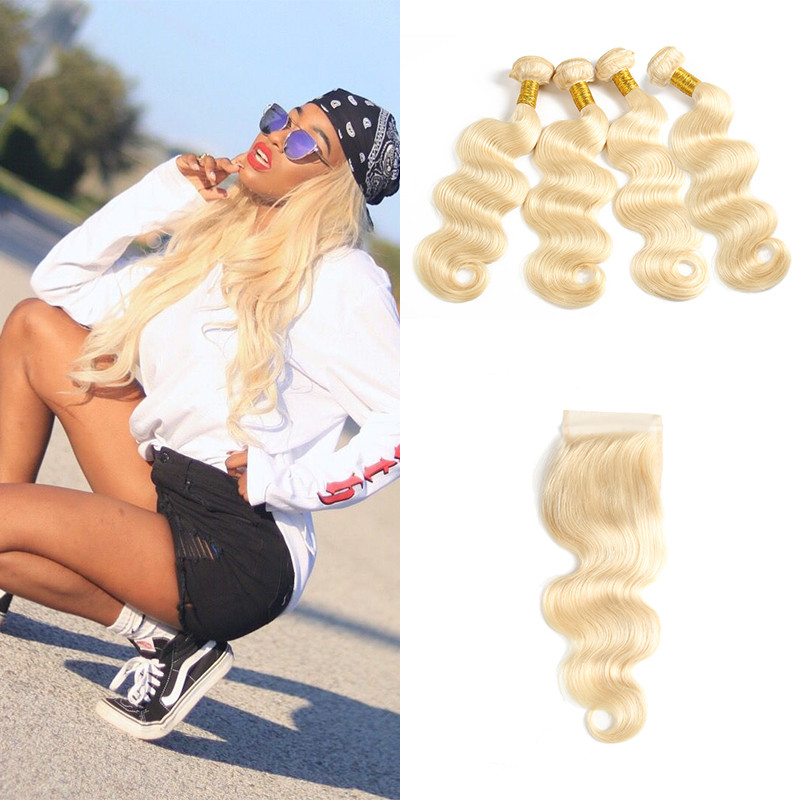 Blonde Human Hair 4 Bundles With Closure