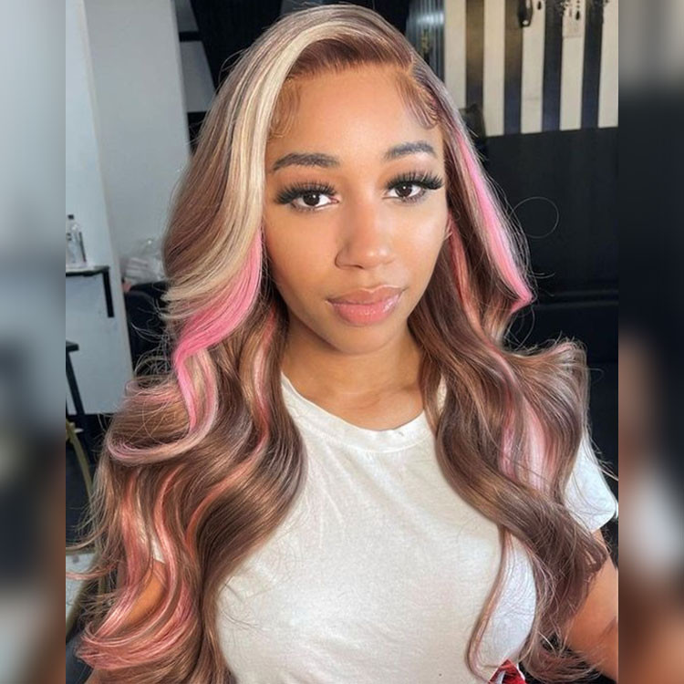 pink balayage on brown hair