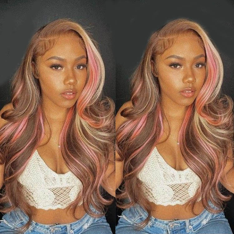 pink balayage on brown hair