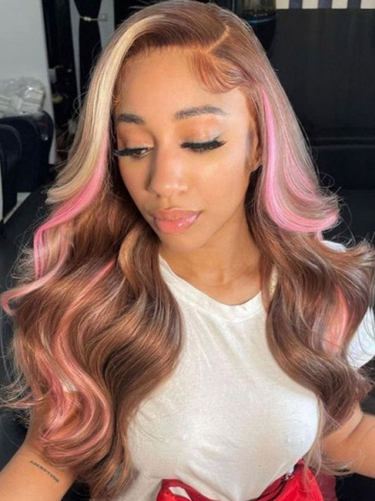 pink balayage side part wig