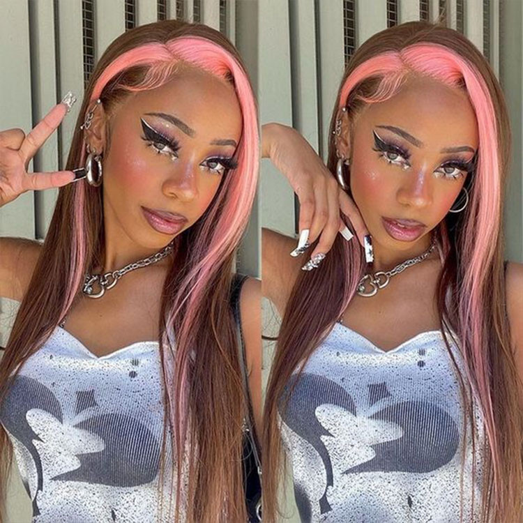 pink skunk stripe wig