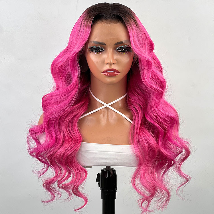 pink lace front wigs with dark roots