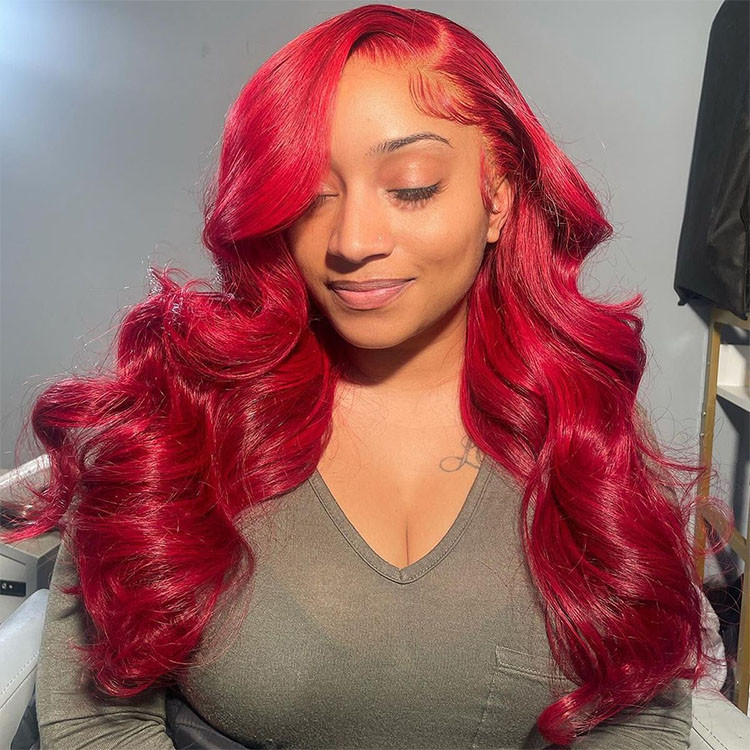red human hair wig
