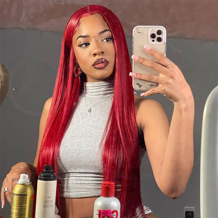 red straight wig