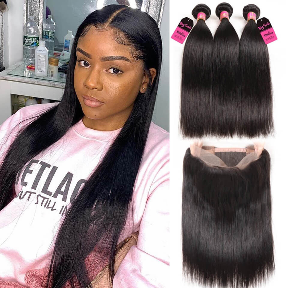 Straight 3 Budnles With 360 Frontal