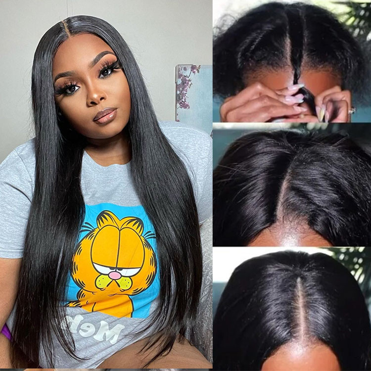 straight V part wigs human hair