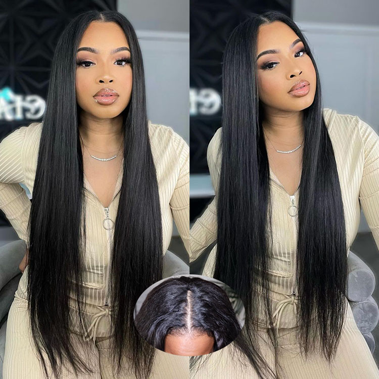 straight V part wigs
