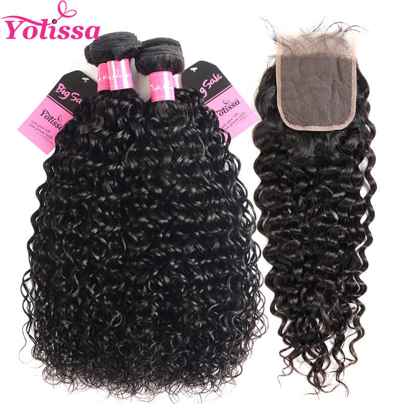 water wave 4 bundles with lace closure 4*4