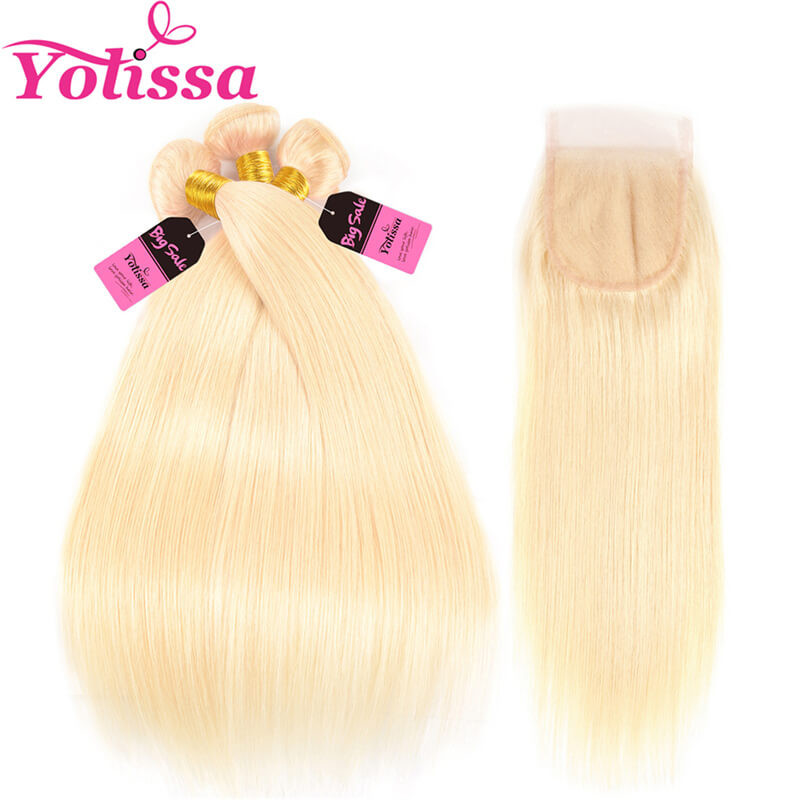 Straight Human Hair 3 Bundles with Closure