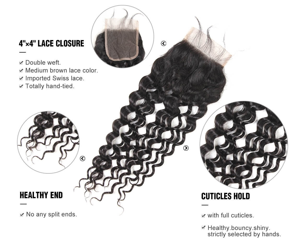 4x4 Brazilian water wave human virgin hair lace closure