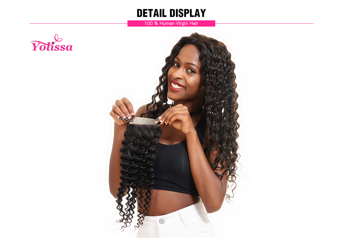 Yolissa Hand-Tied 4*4 Lace Closure Deep Wave Brazilian Natural Black Virgin Hair
