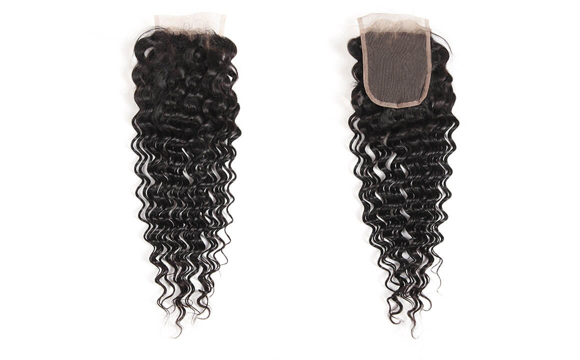Brazilian Natural Black Deep Wave Human Virgin Hair 4x4 Lace Closure