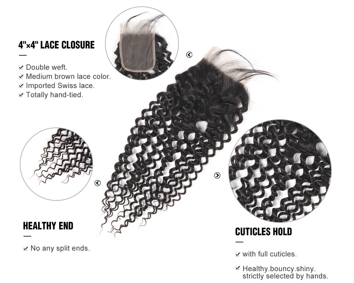 Yolissa Curly Brazilian Virgin Hair 4x4 Durable Lace Closure Free Part