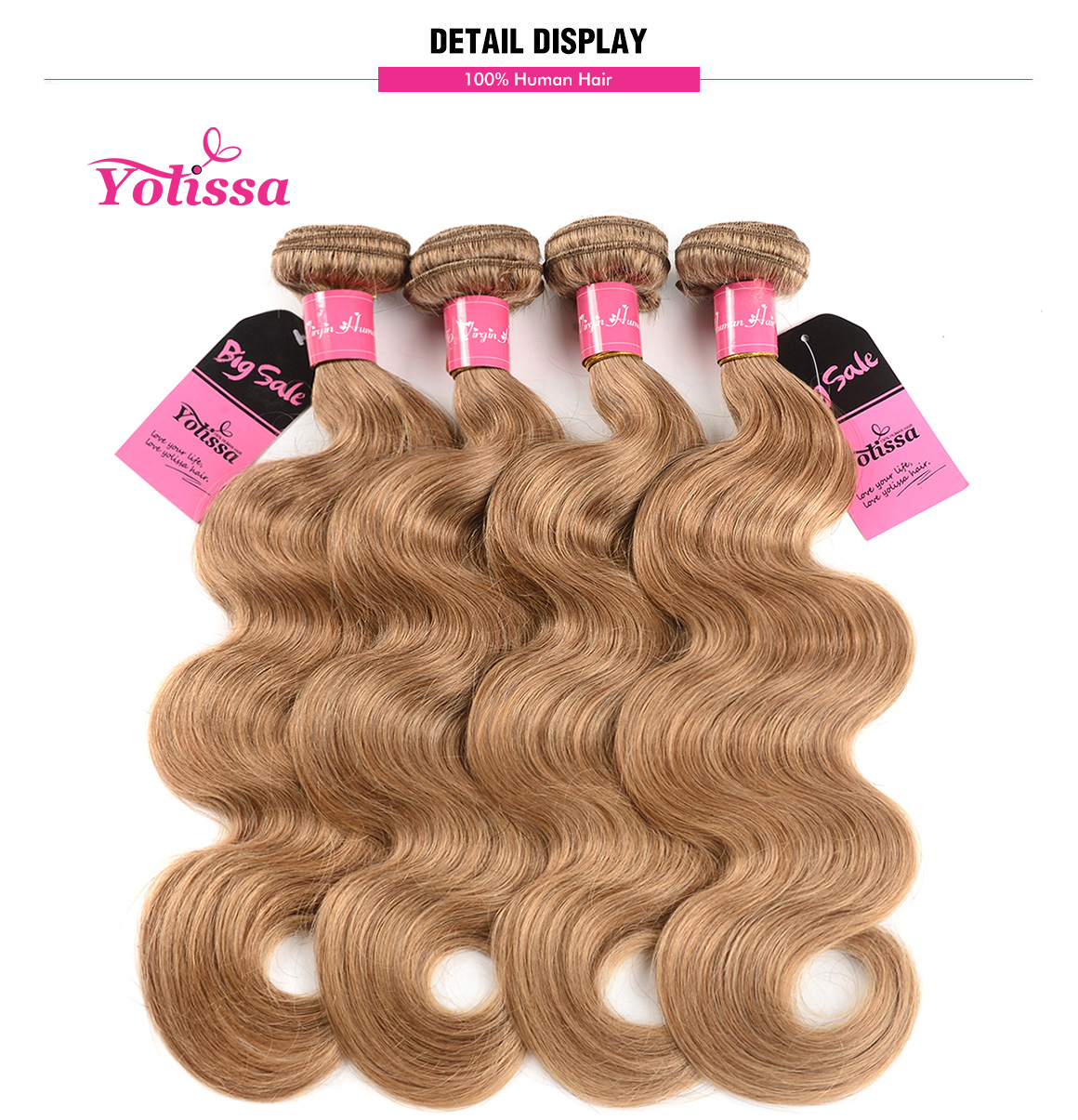 Yolissa 4 Bundles Body Wave Pure Honey Blonde #27 Hair Weaves