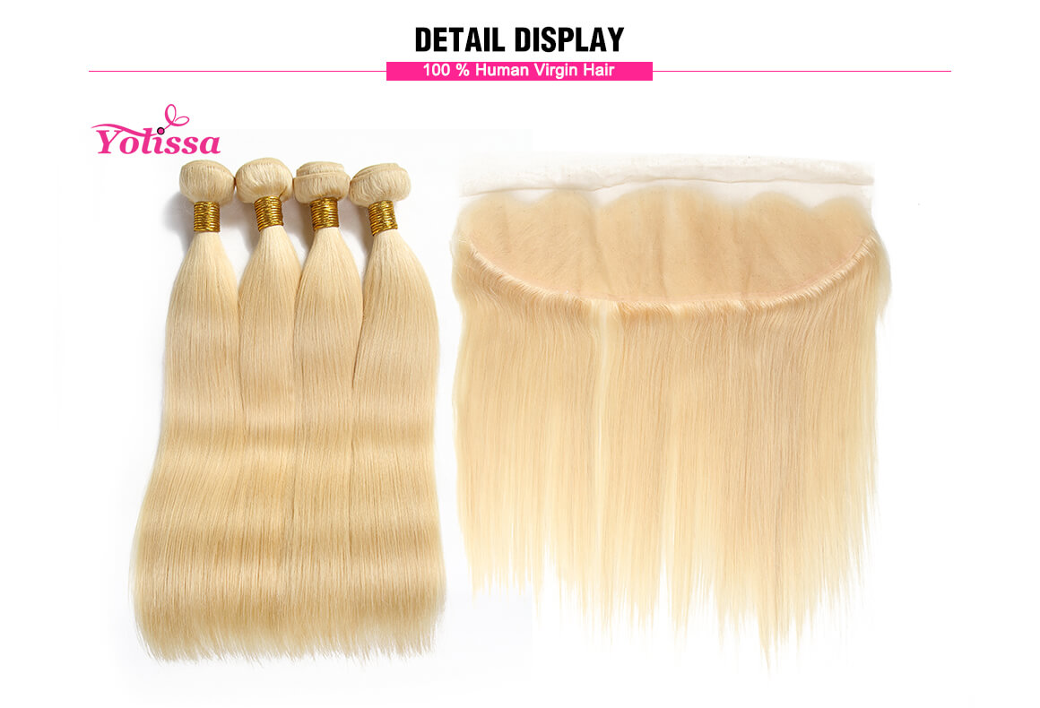 blonde straight human virgin hair 4 bundles with 13x4 lace frontal