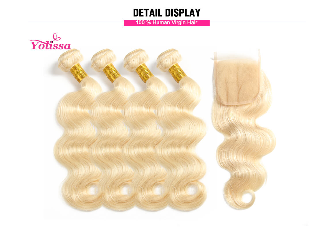 4x4 body wave lace closure with 4 hair bundles extensions 