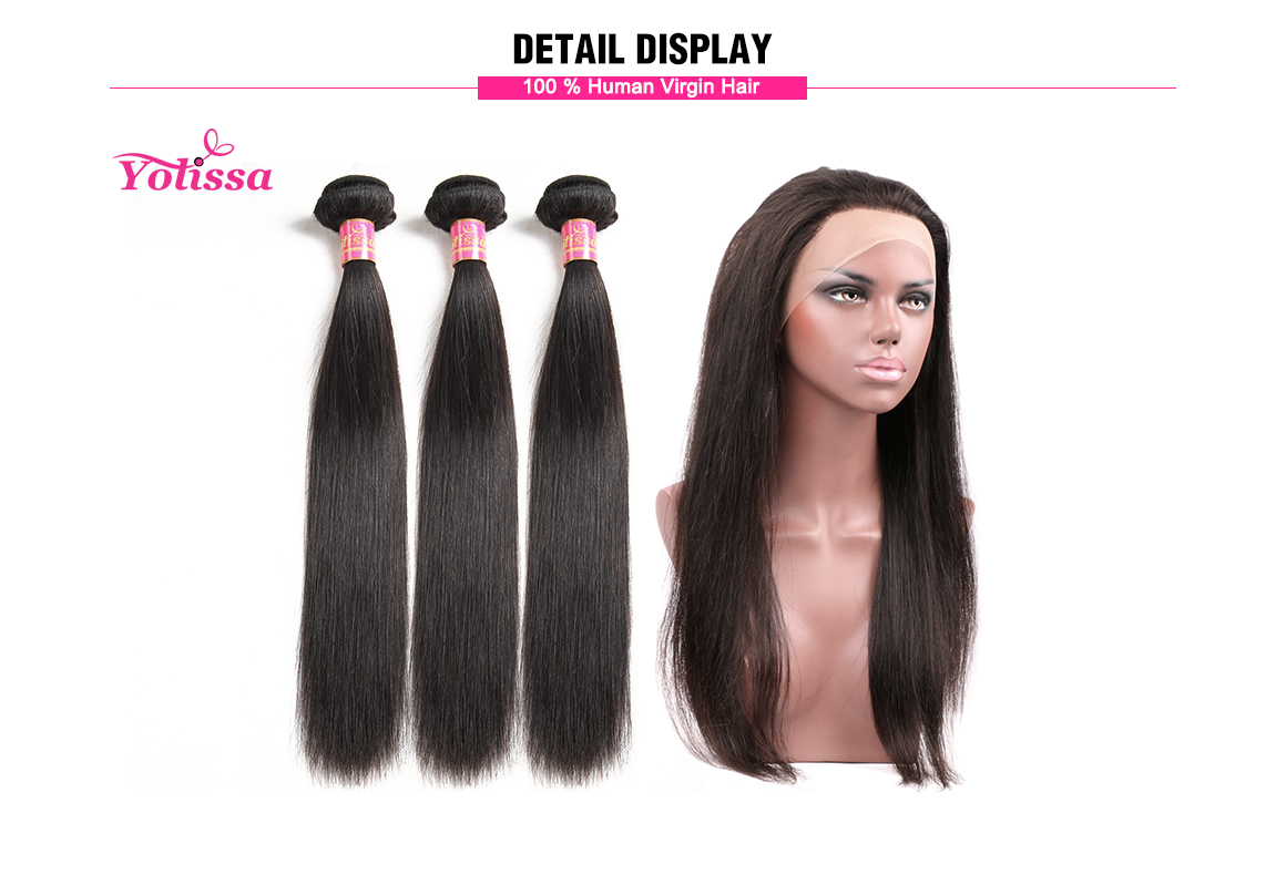 Yolissa straight 360 lace frontal with 3 pcs virgin hair bundles