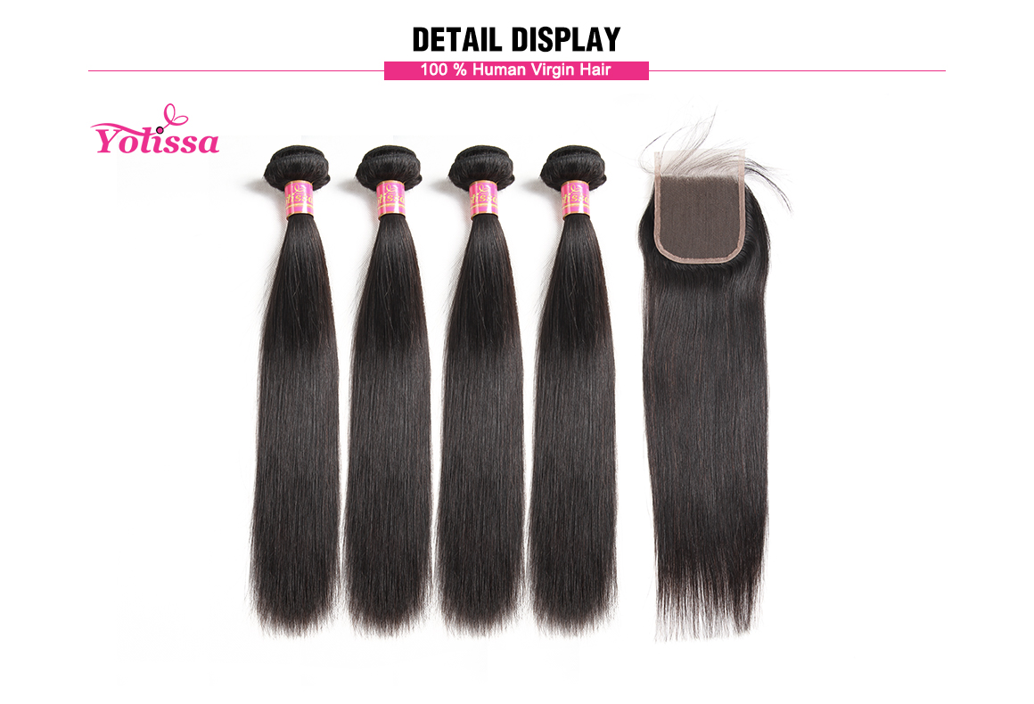 straight virgin hair lace closure with 4 bundles