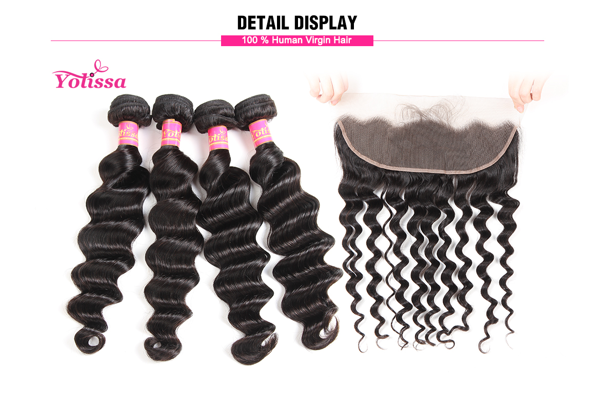 Yolissa Brazilian Loose Deep Hair Ear to Ear Lace Frontal Closure with 4 Bundles
