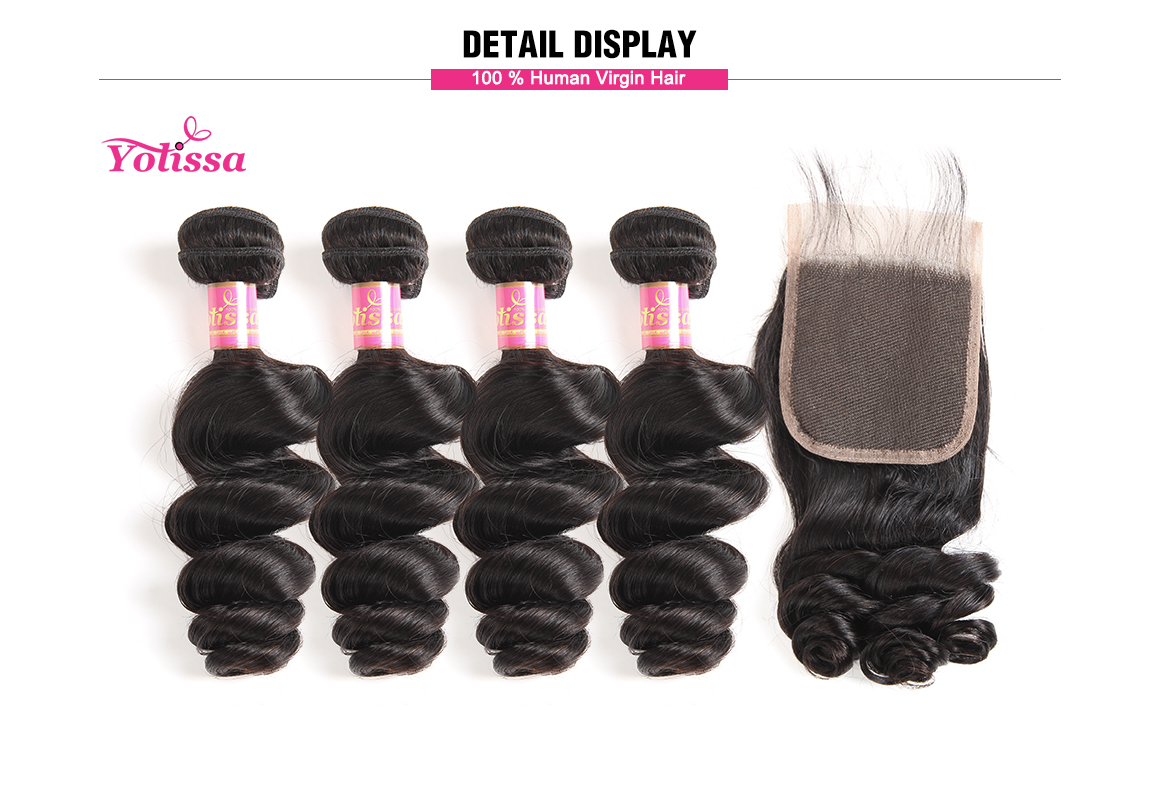 brazilian loose wave virgin hair bundles with lace closure